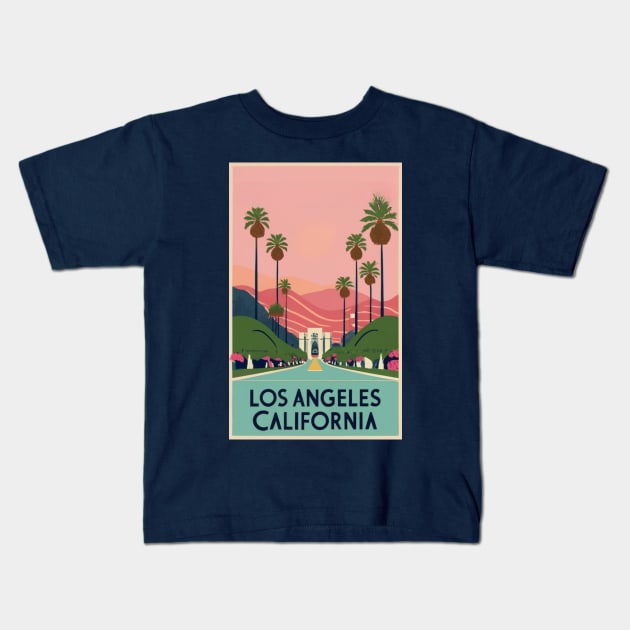 A Vintage Travel Art of Los Angeles - California - US Kids T-Shirt by goodoldvintage